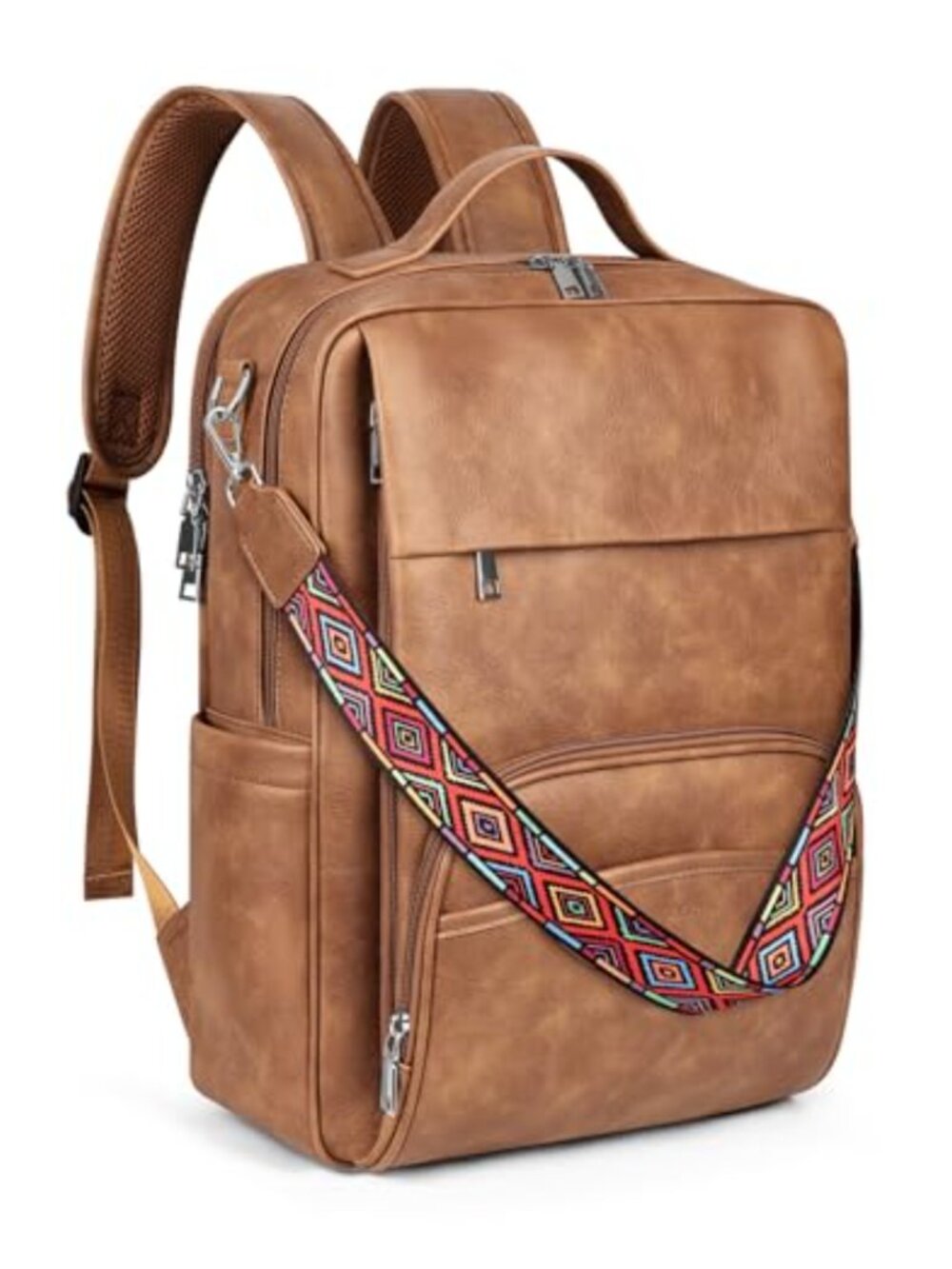 15.6 PU Leather Laptop Backpack Women Anti Theft Travel Daypack